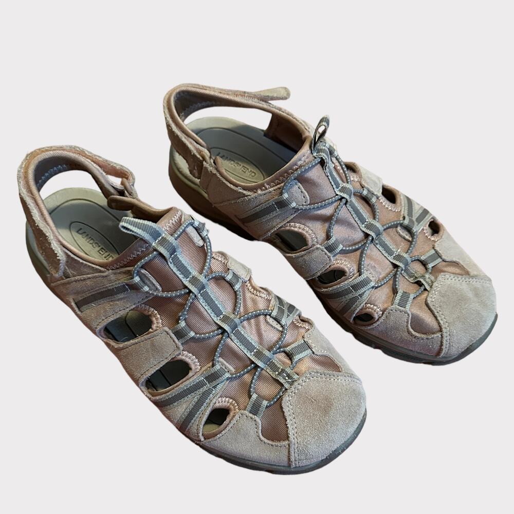 Lands' End Womens 9D Wider Width EU 40 Shoes Gray Hook and Loop Closure